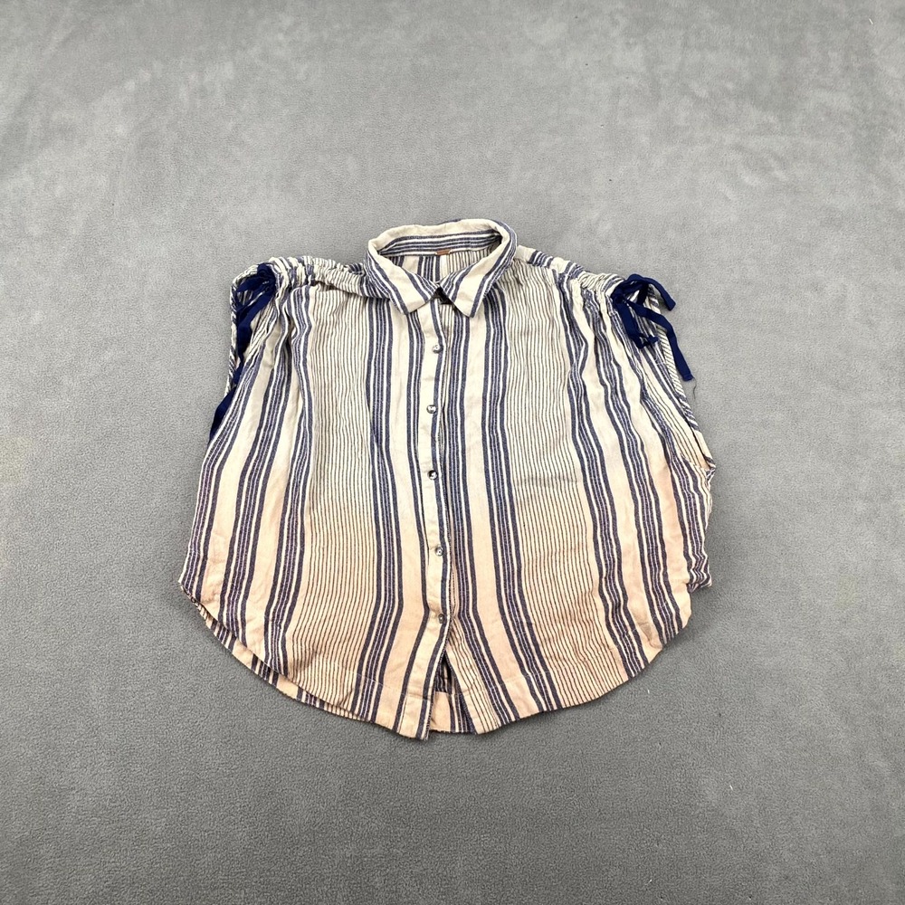 Free People Baby Shirt Womens Small Beige Blue Breezy Stripe Rayon Relaxed Fit